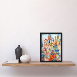 Artery8 Abstract Moroccan Cityscape Folk Art Artwork Framed Wall Art Print A4 in Black - thumbnail 2