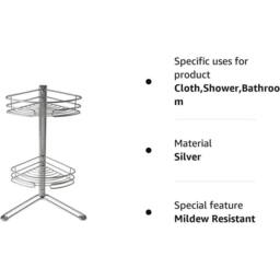VOGREX 2-Tier Freestanding Corner Shower Storage Caddy in Silver - thumbnail 4