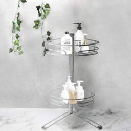 VOGREX 2-Tier Freestanding Corner Shower Storage Caddy in Silver - thumbnail 2