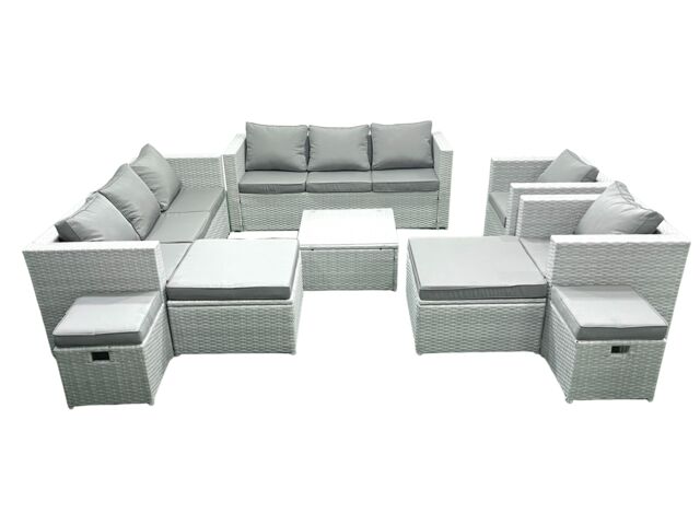 Fimous Garden Outdoor Furniture Set 12 Seater Rattan Sofa Set with 4 Footstools Light Grey Mixed - image 1