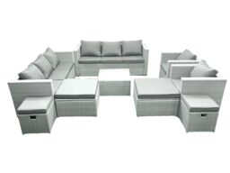 Fimous Garden Outdoor Furniture Set 12 Seater Rattan Sofa Set with 4 Footstools Light Grey Mixed - thumbnail 1