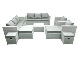 Fimous Garden Outdoor Furniture Set 12 Seater Rattan Sofa Set with 4 Footstools Light Grey Mixed - thumbnail 2