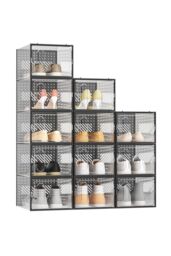 H&O Direct 12 Pack Plastic Shoe Storage Box in Black - thumbnail 5