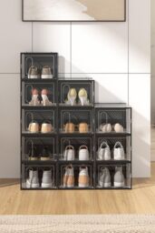 H&O Direct 12 Pack Plastic Shoe Storage Box in Black - thumbnail 4