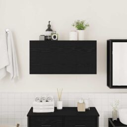 Berkfield Home Bathroom Wall Cabinet Black 80x25x40 cm Engineered Wood - Size: 80 x 25 x 40 cm - thumbnail 3