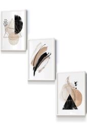 Abstract Black Beige Watercolour Shapes Framed Wall Art - Small