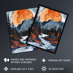 "Artery8 Orange Harvest Moon Over Rocky Mountains Forest Wall Art Print - Size: W24"" x H32""" - thumbnail 2