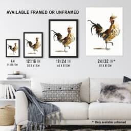 Artery8 A Rooster Watercolour Painting Johan Teyler Framed Wall Art Print in White - Size: A4 - thumbnail 3