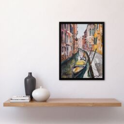 Artery8 Gondola in Venice Canal Watercolour Classic Framed Art Print - Size: A4 - thumbnail 4