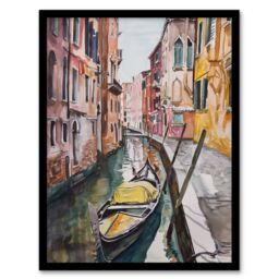 Artery8 Gondola in Venice Canal Watercolour Classic Framed Art Print - Size: A4 - thumbnail 1