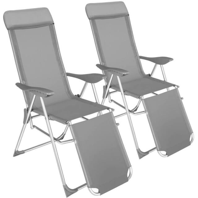 tectake 2 folding aluminum garden chairs with headrest & footrest in Grey - Size: 2 Seater - image 1