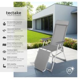 tectake 2 folding aluminum garden chairs with headrest & footrest in Grey - Size: 2 Seater - thumbnail 2