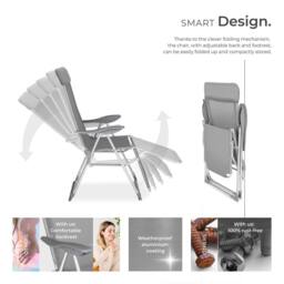 tectake 2 folding aluminum garden chairs with headrest & footrest in Grey - Size: 2 Seater - thumbnail 3