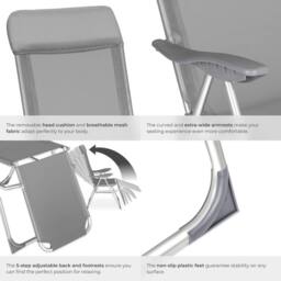 tectake 2 folding aluminum garden chairs with headrest & footrest in Grey - Size: 2 Seater - thumbnail 5
