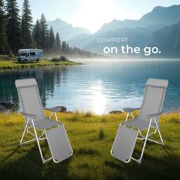 tectake 2 folding aluminum garden chairs with headrest & footrest in Grey - Size: 2 Seater - thumbnail 8