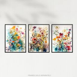 "Artery8 Wall Art Print Set of 3 Wildflowers Colourful Watercolour Floral Artworks Spring Flower Field Living Room Poster s Pack - Size: W12"" x H16""" - thumbnail 5