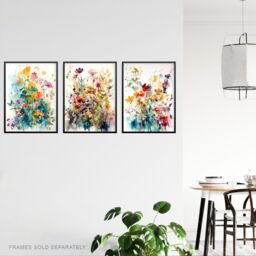 "Artery8 Wall Art Print Set of 3 Wildflowers Colourful Watercolour Floral Artworks Spring Flower Field Living Room Poster s Pack - Size: W12"" x H16""" - thumbnail 3