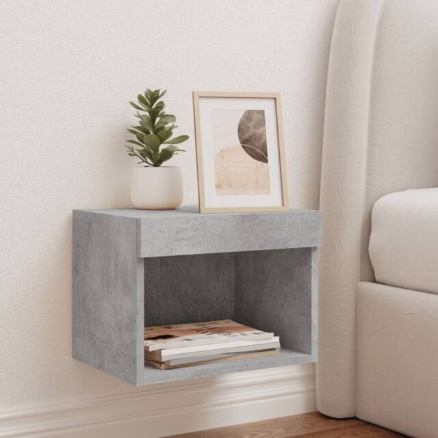 Berkfield Home Decorative Bedside Cabinet with LED Lights Wall-mounted Concrete Grey - image 1