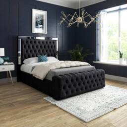 Casani Loweswater Mirror Upholstered Black Soft Velvet Designer Bed Frame - Size: Small Single - thumbnail 2