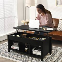 Costway Lift Top Coffee Table Modern Wooden Lift Top Dining Cocktail Table Living Room in Black - thumbnail 3