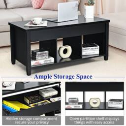 Costway Lift Top Coffee Table Modern Wooden Lift Top Dining Cocktail Table Living Room in Black - thumbnail 4