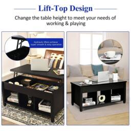 Costway Lift Top Coffee Table Modern Wooden Lift Top Dining Cocktail Table Living Room in Black - thumbnail 5