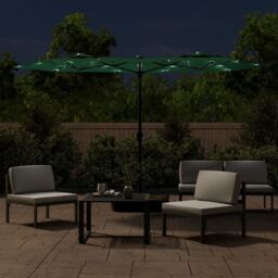 Berkfield Home Double-Head Parasol with LEDs Green 316x240 cm - thumbnail 3