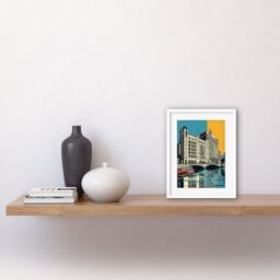 "Artery8 Wall Art Print Leeds City Waterfront Modern Linocut Artwork Framed 9X7 Inch in White - Size: W7"" x H9""" - thumbnail 2