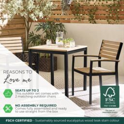 FurnitureboxUK Malva 2 Seater Wolid Wood Outdoor Dining Set in Black - thumbnail 9
