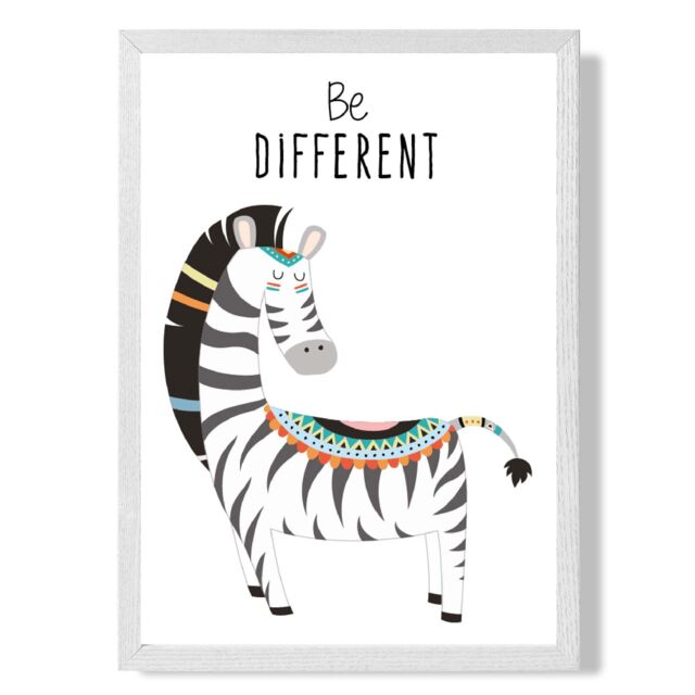 ARTZE Be Different Zebra Tribal Animal Quote Framed Print SIZE: A4 with White Frame in Grey - image 1