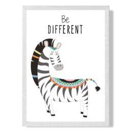 ARTZE Be Different Zebra Tribal Animal Quote Framed Print SIZE: A4 with White Frame in Grey - thumbnail 1