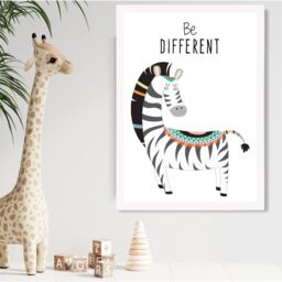 ARTZE Be Different Zebra Tribal Animal Quote Framed Print SIZE: A4 with White Frame in Grey - thumbnail 2