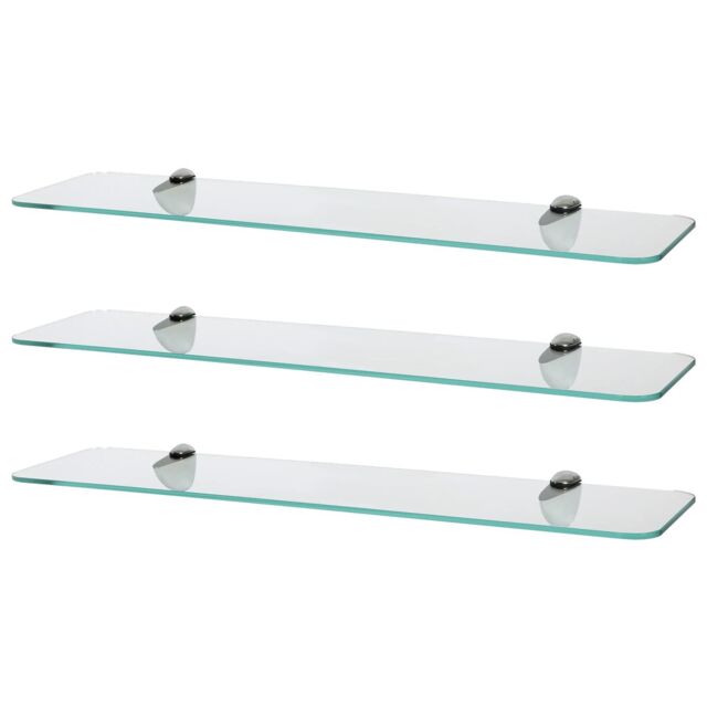 Harbour Housewares 3x Rounded Floating Glass Shelves - 60cm Bathroom Storage Display Unit in Silver - image 1
