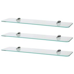 Harbour Housewares 3x Rounded Floating Glass Shelves - 60cm Bathroom Storage Display Unit in Silver