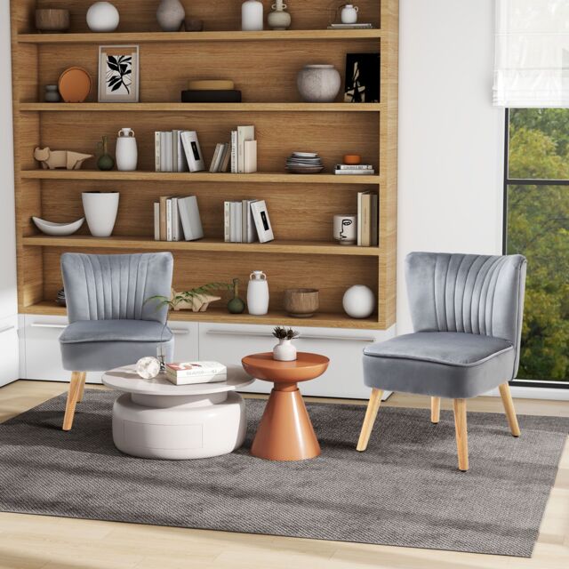 HOMCOM Fabric Accent Chair Modern Leisure Chair with Wood Legs & Armless Design in Grey - image 1