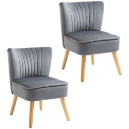 HOMCOM Fabric Accent Chair Modern Leisure Chair with Wood Legs & Armless Design in Grey - thumbnail 2
