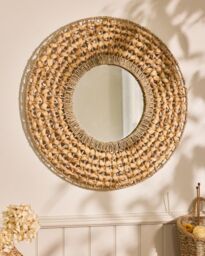Dibor Vintage Style Lakelyn Water Hyacinth Wall Mirror Dia 65cm in Natural - thumbnail 1