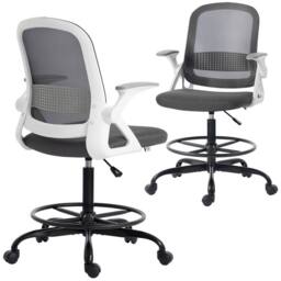 HOMCOM Mesh Painting Chair, Rolling Desk Chair with Flip-up Armrests, Grey - Size: Armchair - thumbnail 2