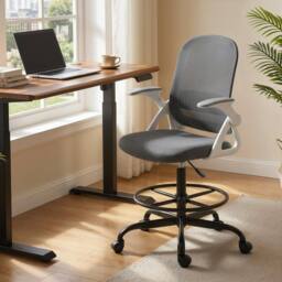 HOMCOM Mesh Painting Chair, Rolling Desk Chair with Flip-up Armrests, Grey - Size: Armchair - thumbnail 1