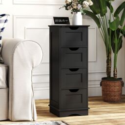 Gymax Freestanding 4-Drawer Narrow Storage Cupboard Bathroom Floor Cabinet in Black - thumbnail 7