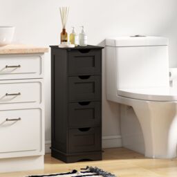 Gymax Freestanding 4-Drawer Narrow Storage Cupboard Bathroom Floor Cabinet in Black - thumbnail 5