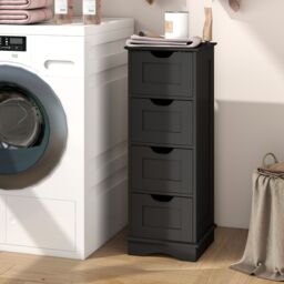 Gymax Freestanding 4-Drawer Narrow Storage Cupboard Bathroom Floor Cabinet in Black - thumbnail 6