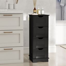 Gymax Freestanding 4-Drawer Narrow Storage Cupboard Bathroom Floor Cabinet in Black - thumbnail 4