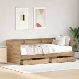 Berkfield Home Daybed with Drawers Artisan Oak Engineered Wood 90 x 200 cm in Brown - thumbnail 5