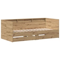 Berkfield Home Daybed with Drawers Artisan Oak Engineered Wood 90 x 200 cm in Brown - thumbnail 2