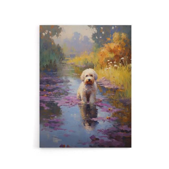 "Artery8 Cockapoo Dog & Water Irises Canvas Wall Art Print - Size: W24"" x H32""" - image 1