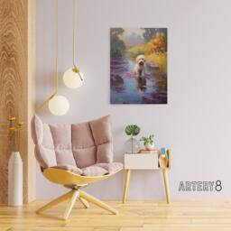 "Artery8 Cockapoo Dog & Water Irises Canvas Wall Art Print - Size: W24"" x H32""" - thumbnail 3