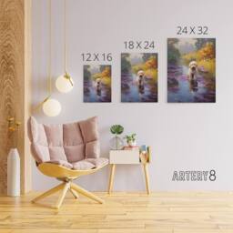 "Artery8 Cockapoo Dog & Water Irises Canvas Wall Art Print - Size: W24"" x H32""" - thumbnail 4