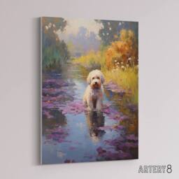 "Artery8 Cockapoo Dog & Water Irises Canvas Wall Art Print - Size: W24"" x H32""" - thumbnail 2