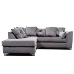 Furnishings For Less UK Victoria Soft Plush Velvet 3 to 4 Seater L Shaped Corner Sofa Left Hand Facing - Scatter Back in Grey